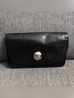 Black Leather Clutch Wallet with Silver Snap